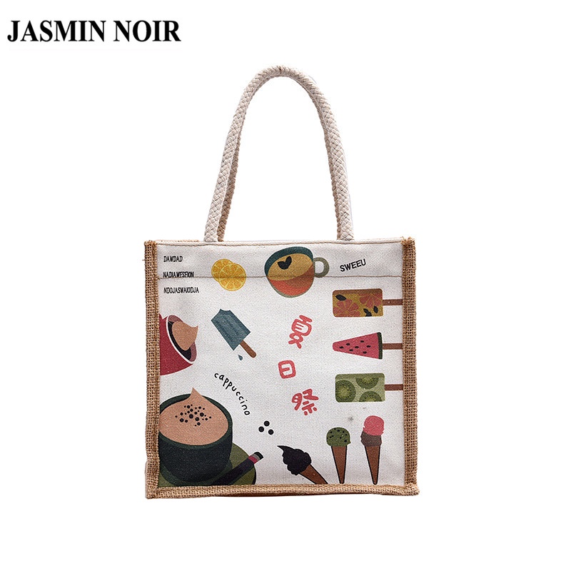 Túi Xách Đeo Vai JASMIN NOIR Chất Liệu Canvas Dáng Vuông Lớn Họa Tiết Dễ Thương Bắt Mắt