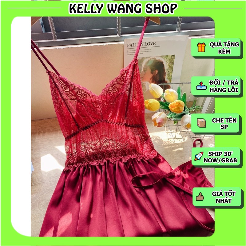 Sx759-váy ngủ lụa phối ren sexy-đầm ngủ gợi cảm- KellyWang