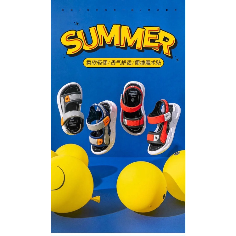 Giày sandal thể thao đế bằng từ da mềm chống trượt thời trang mùa hè cho bé trai 1-12 tuổi