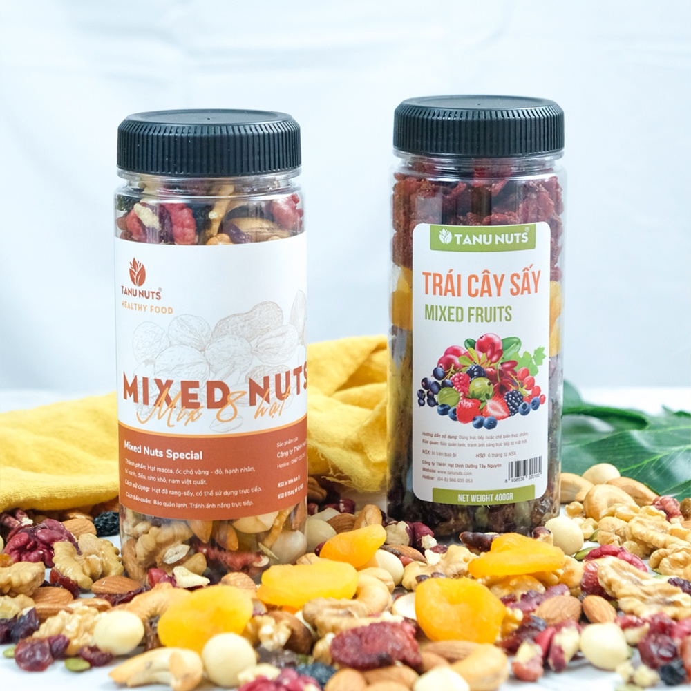 Hạt mix dinh dưỡng TANU NUTS granola mixed nuts 8 loại hạt điều, óc chó, hạnh nhân, macca, bí xanh, nho khô, việt quất