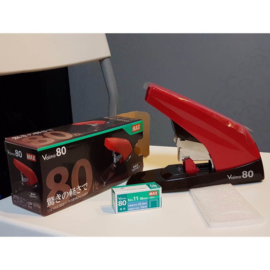Dập ghim trợ lực cao cấp MAX Vaimo 80 HD-11UFL, 1 chiếc - Ghim từ 2-80 tờ/ lần, chân ghim phẳng - Tặng kèm 1 hộp kim bấm
