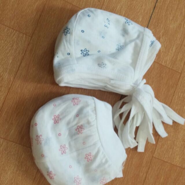 Mũ sơ sinh cotton buộc dây cho bé