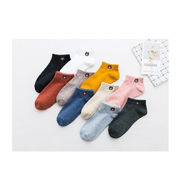 SET 10 ĐÔI TẤT GẤU BROWN CỔ NGẮN - 10 VỚ HÌNH CUTE QUẢNG CHÂU