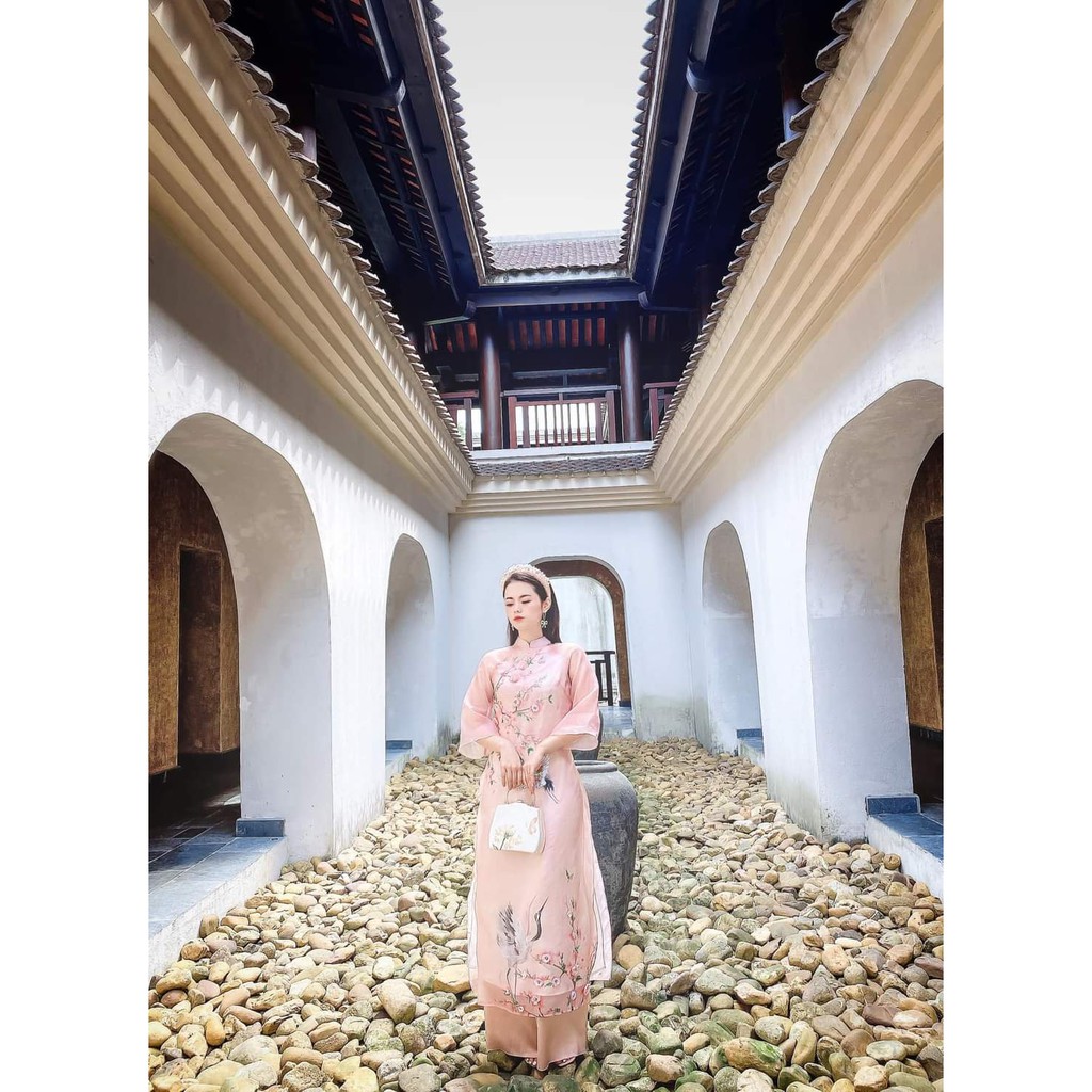 ÁO DÀI ĐÍNH KẾT TƠ ÓNG MÀU HỒNG