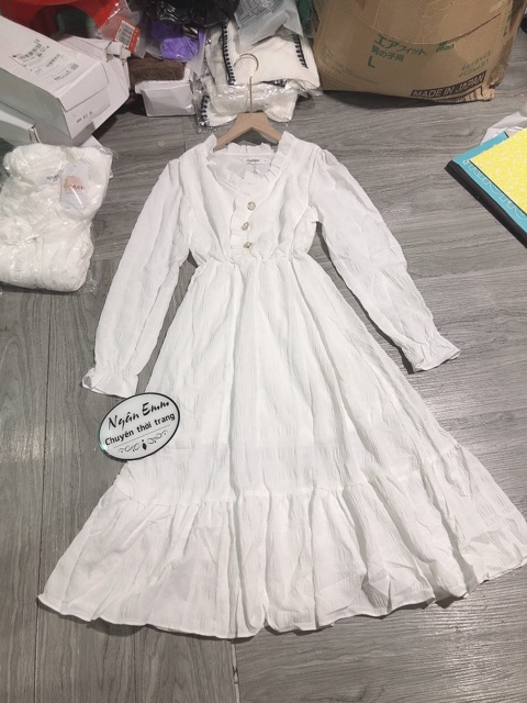 Váy khuy 3 cúc cổ bèo dáng xoè hàng quảng châu loại 1 -2Lớp /Có sẵn | BigBuy360 - bigbuy360.vn