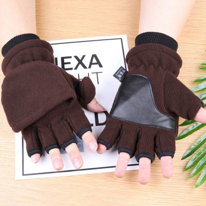 Găng tay vải 2 lớp hở 5 ngón chất vải lông cừu giữ ấm dùng khi lái xe