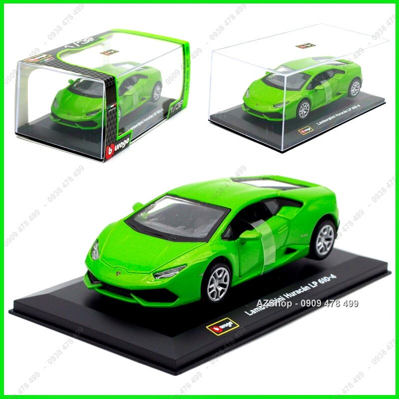 Xe Mô Hình Kim Loại Lambo Huracan Tỉ Lệ 1:32 - Bburago - Hộp Mica - Xanh - 9751.1