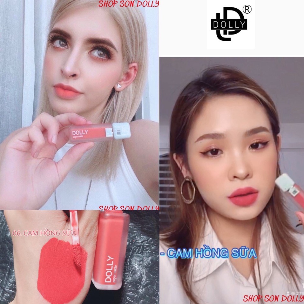 Son kem lì màu cam hồng sữa Dolly super matte, son kem lì không chì bền màu lâu trôi