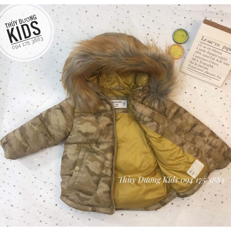Áo phao Mango 4 màu 3 lớp mũ lông VNXK cho bé trai 9/12m-3/4y