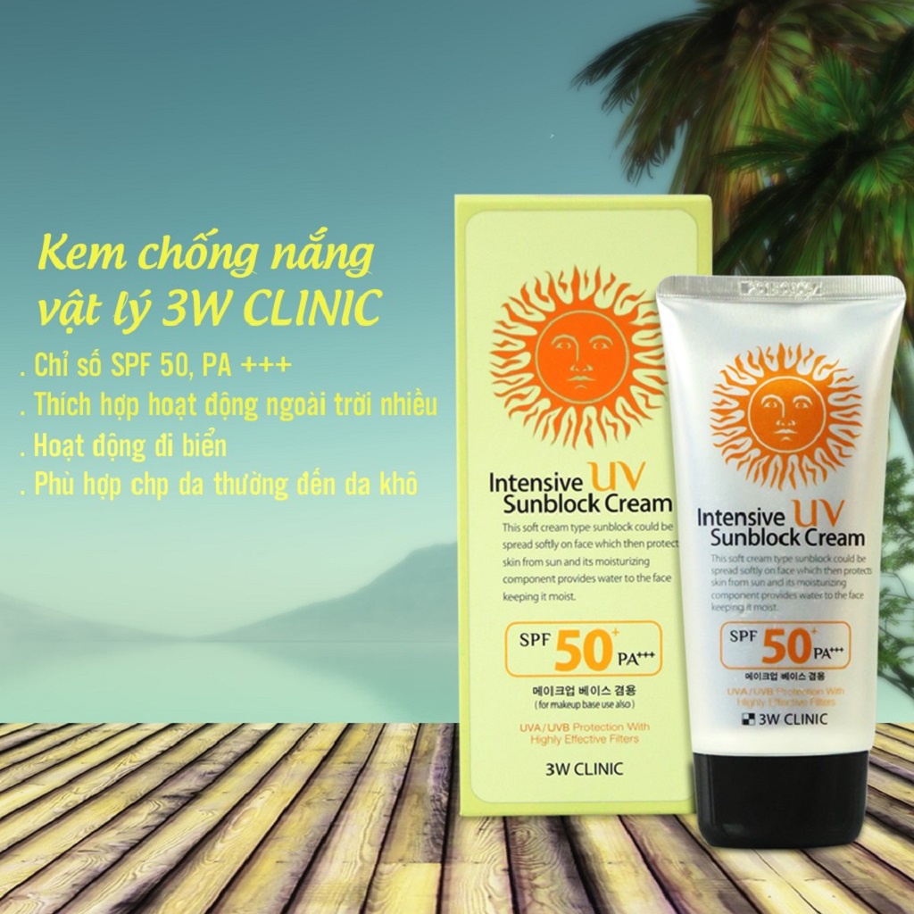 [Mã COSGLORIAT3 -8% đơn 250K] Kem Chống Nắng 3W Clinic Intensive UV Sunblock Cream SPF50 Pa+++ 70ml