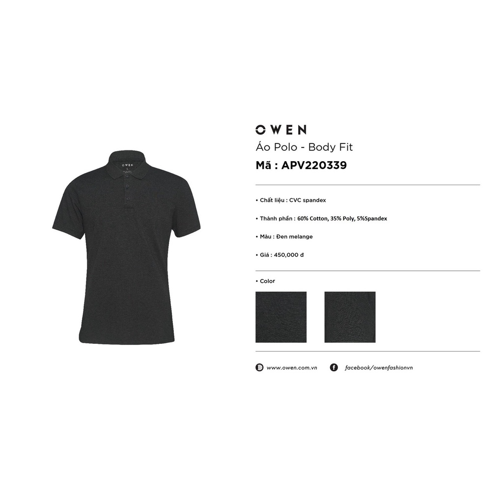 Áo Thun Polo Nam Ngắn Tay Có Cổ Bẻ OWEN APV220339 Áo Phông Màu Đen Melange Vải Cotton Cao Cấp Mềm Mát Dáng Body Fit