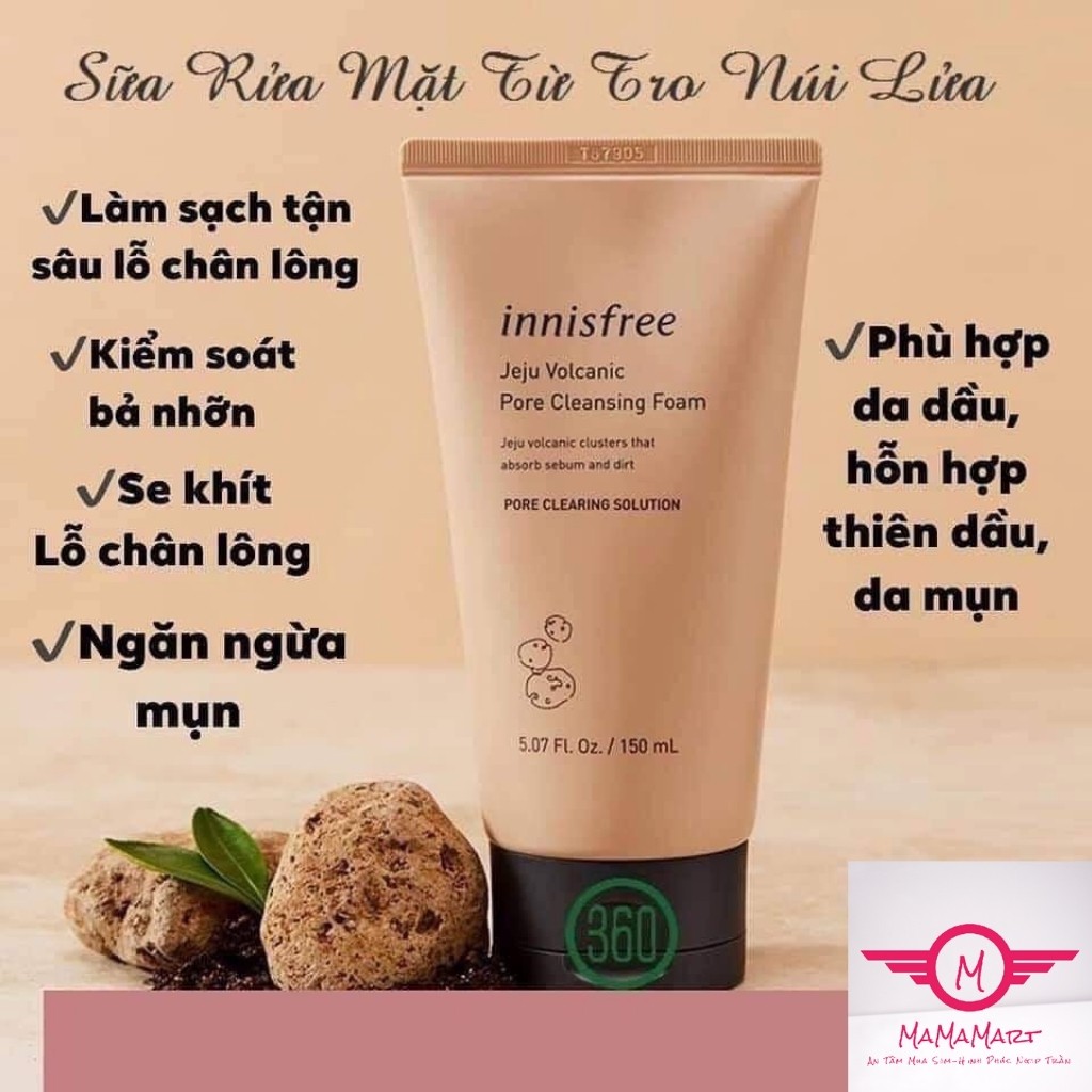 Sữa rửa mặt Innisfree tro núi lửa JEJU VOLCANIC PORE CLEANSING FOAM 150ml ( Hàn Quốc) dành cho da dầu cho da nhạy cảm