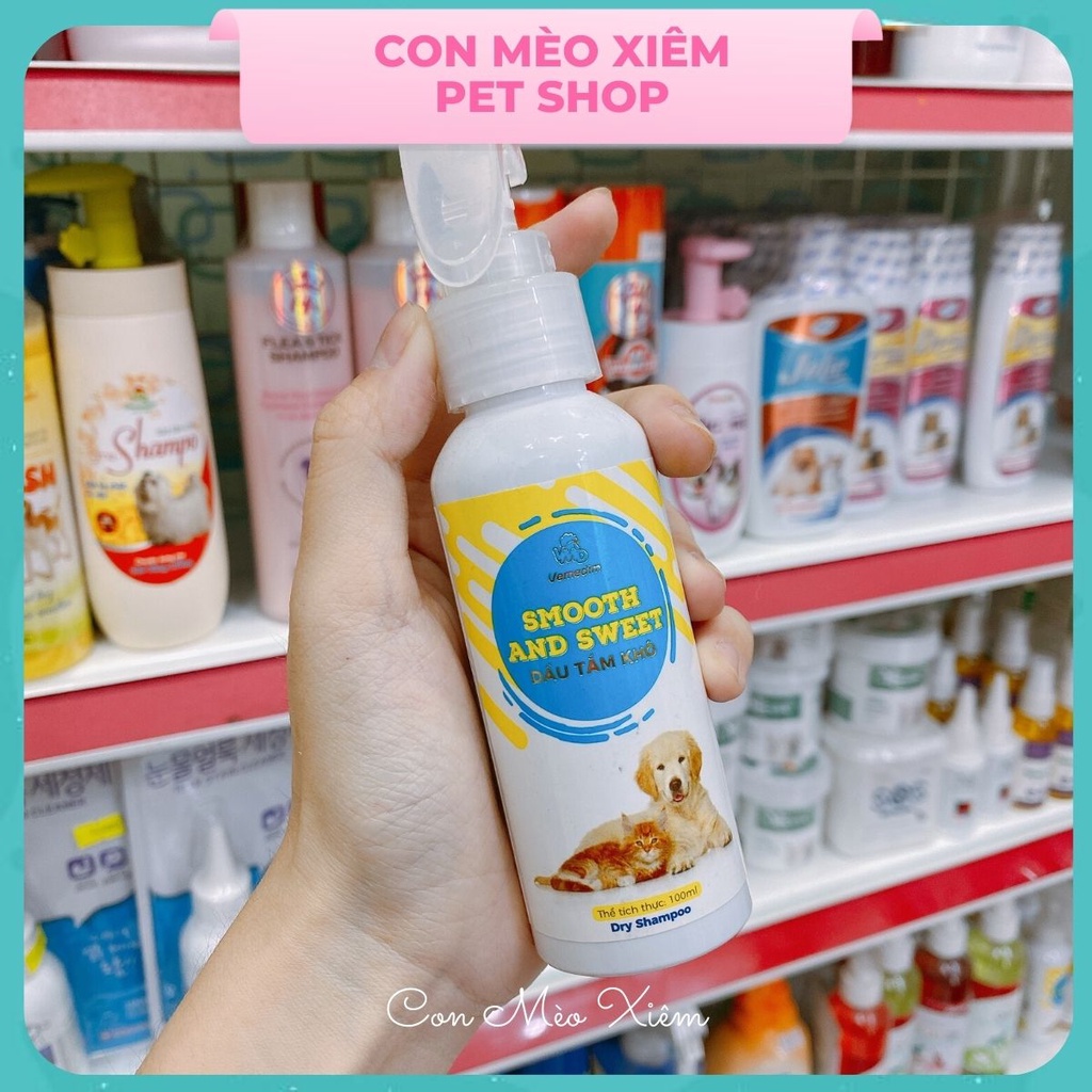 Tắm khô chó mèo Vemedim smooth and sweet 100ml, xịt thơm mượt lông thú cưng Con Mèo Xiêm