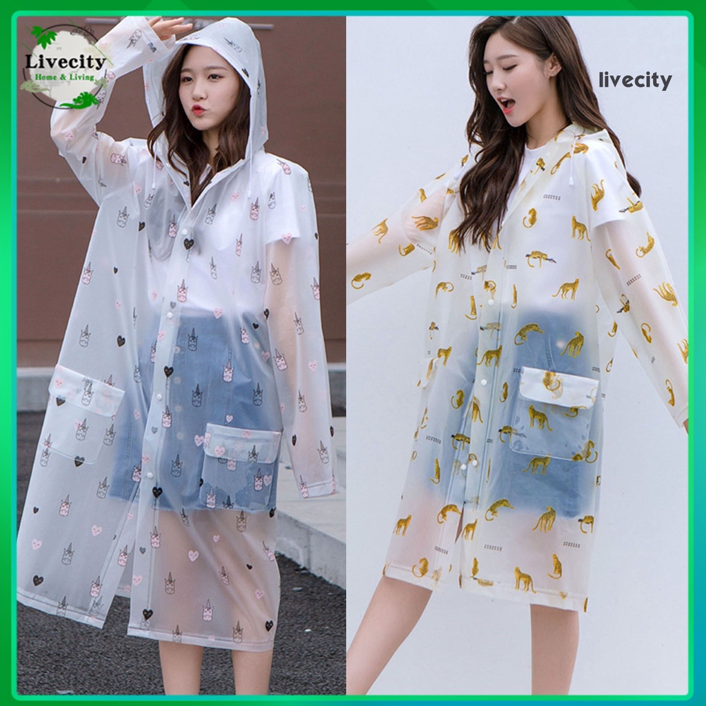 Áo mưa có mũ trùm in họa tiết hoạt hình dễ thương chống thấm nước tiện dụng cho người lớn