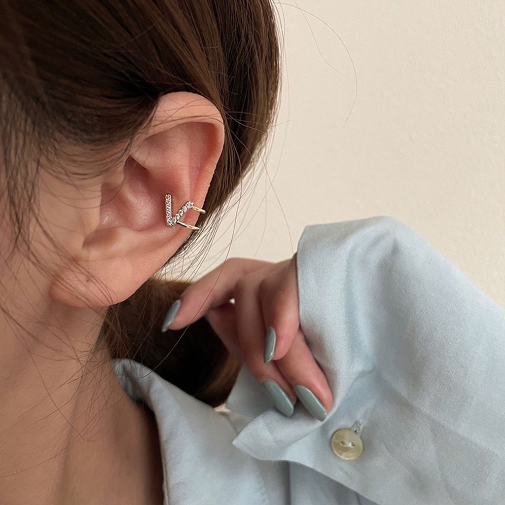 Bông tai hình chữ đính đá zircon cao cấp sang trọng cho nữ