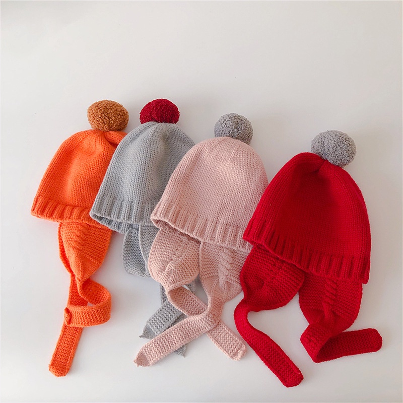 Mũ len chụp tai quả bông dễ thương cho bé