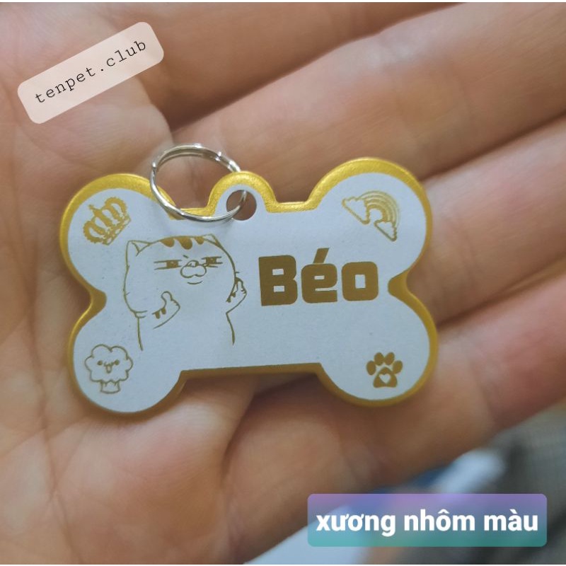 Combo Vòng đeo cổ khắc tên chó mèo có chuông: thẻ tên khắc 2 mặt, vòng cổ, chuông nhỏ xinh