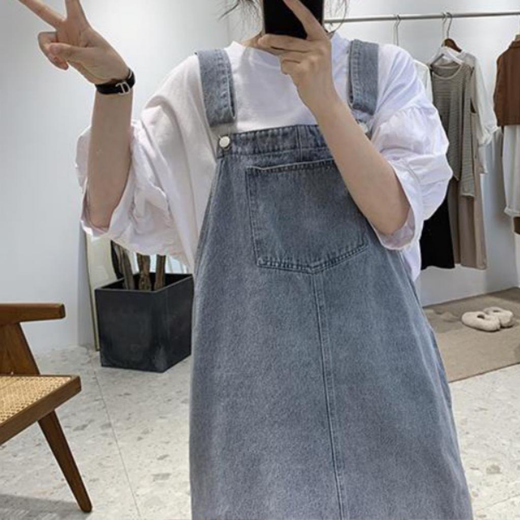 Váy Yếm Jean Nữ Hai Dây Dáng Ngắn Rộng Hottrend, Váy Jeans Ulzzang Cực Dễ Phối Đồ, Phong Cách Hàn Quốc, cute