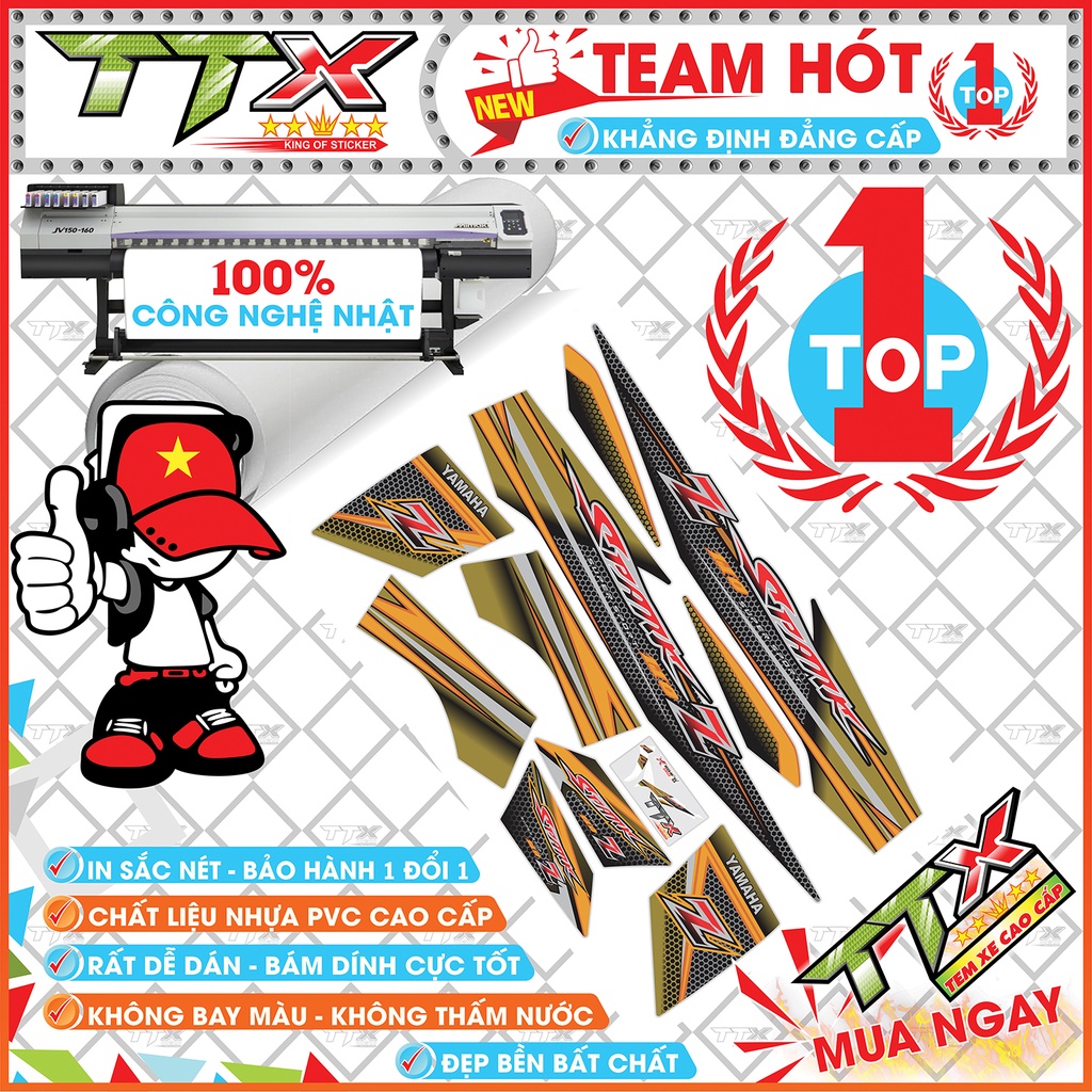 Tem rời sirius spark 110 , Team chế sirius dán xe màu vàng nhũ nền đen tuyệt đẹp , Shop TTX Tem xe sirius mã