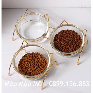 KHAY ĂN CHỐNG GÙ CHÓ MÈO ( khung sắt + chén thuỷ tinh )