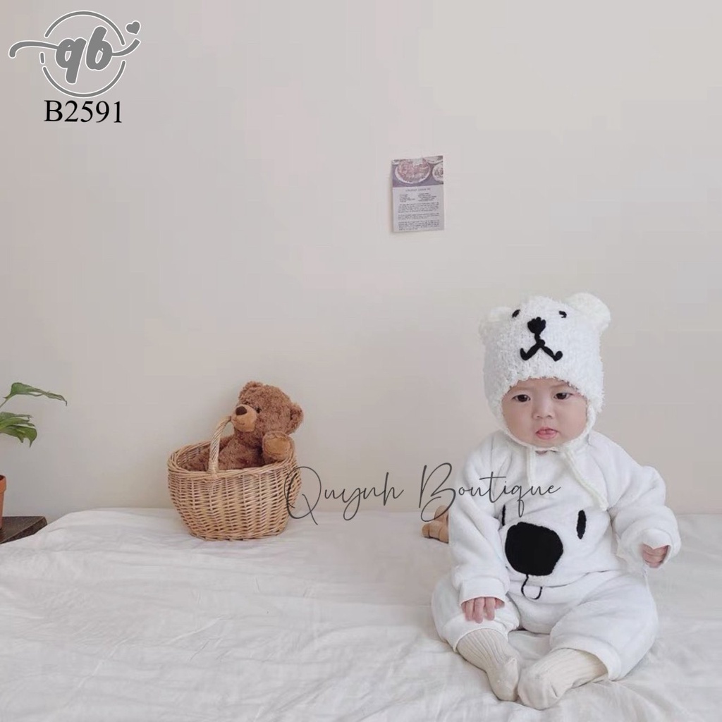Quần áo trẻ em Quỳnh Boutique Mẫu body gấu kèm mũ cực đáng yêu cho bé