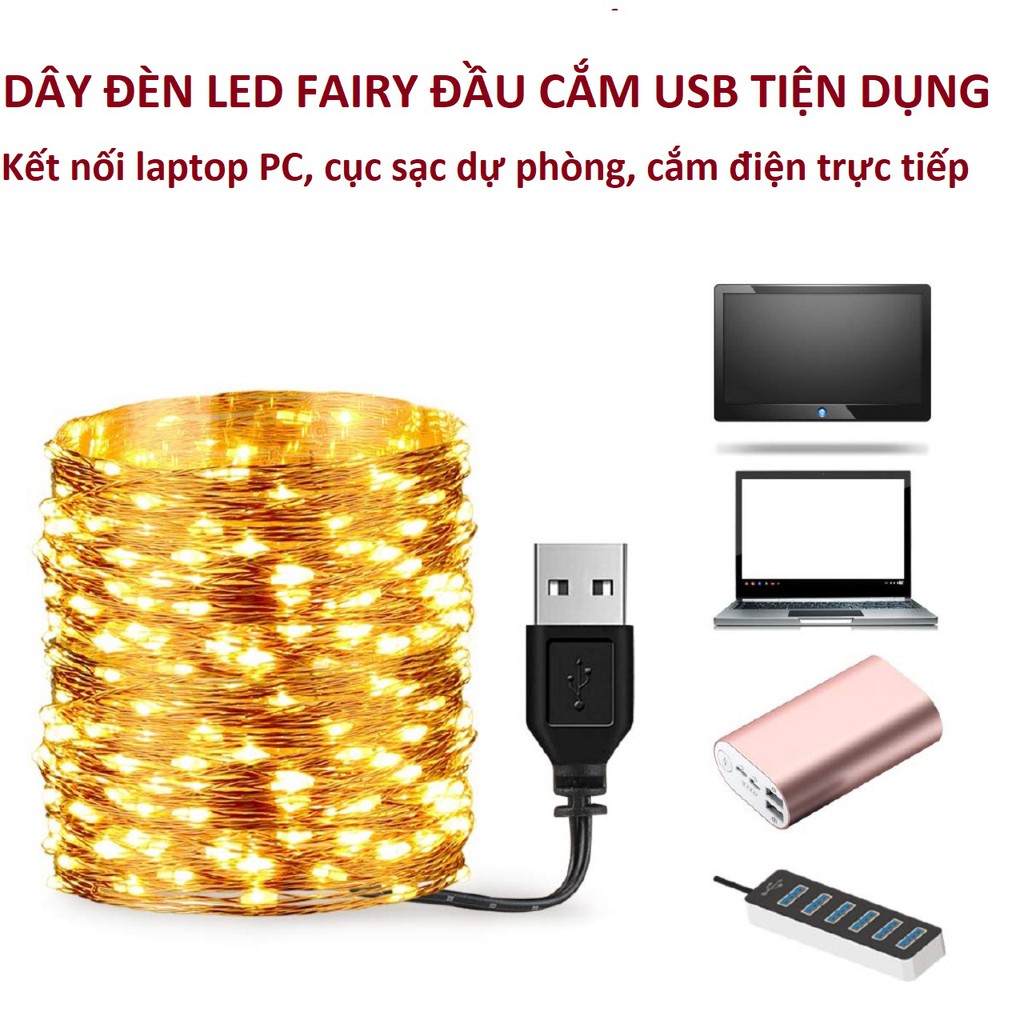 Dây Đèn Led Trang Trí Đom Đóm Fairy Light 5M Đầu Cắm USB Hoặc Pin Tiện Dụng Nhiều Màu Lựa Chọn