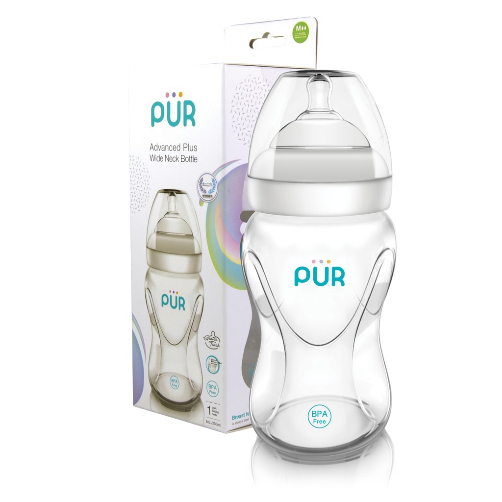 CHÍNH HÃNG Combo Bình sữa cổ rộng Pur Advanced Plus 250ml + núm size L