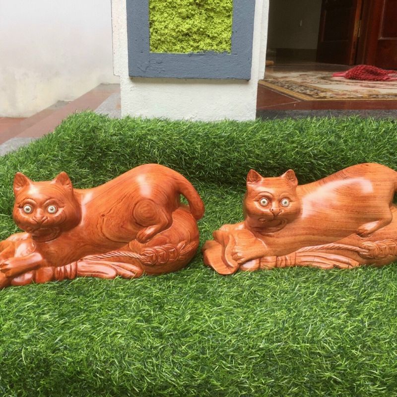 Tượng con mèo gỗ hương 30cm