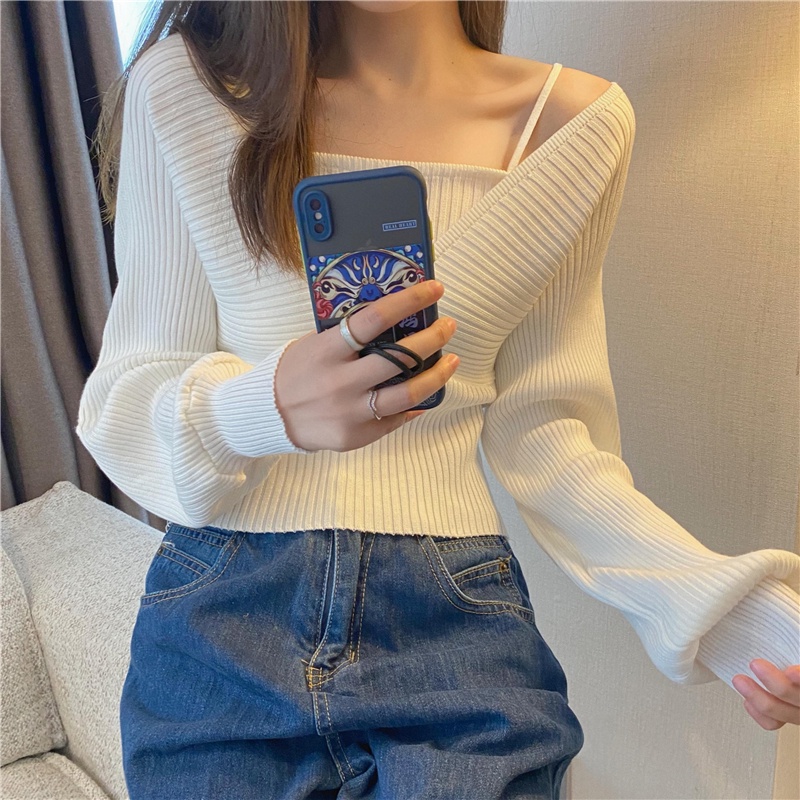 Porozi  Áo Dệt Kim Nữ Tay Dài Phong Cách Hàn Quốc