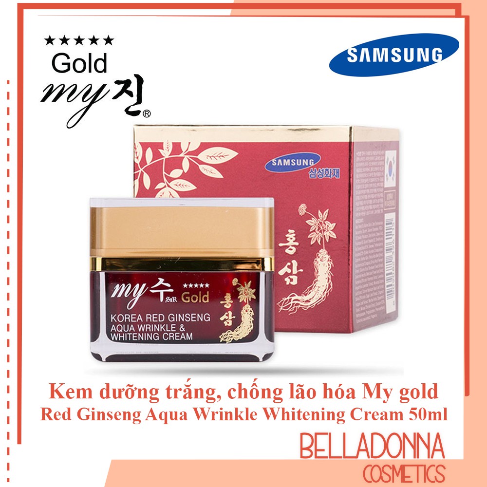 Kem Dưỡng Trắng Da Chống Lão Hóa My gold Korea Red Ginseng Aqua Wrinkle Whitening Cream 50ml