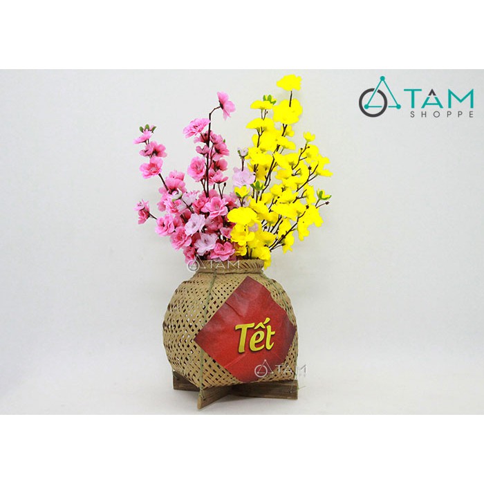 Bình hoa Tết Vintage Chậu tre Mai đào số 07 cao 60cm TTTM