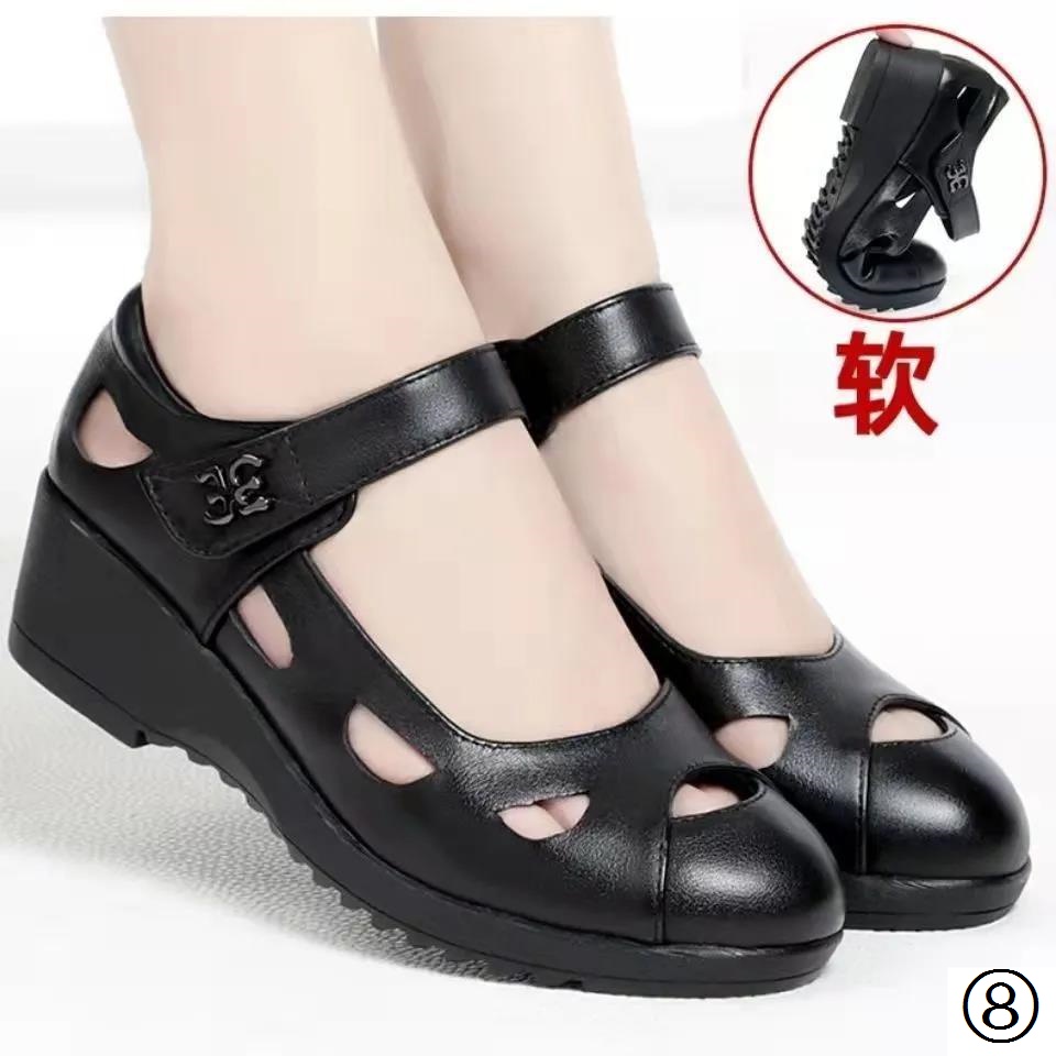 Giày Cao Gót Da Mềm Mũi Tròn Thời Trang Cho Phụ Nữ Trung Niên