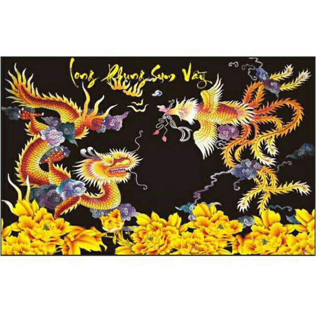 Tranh Đính Đá LONG PHỤNG SUM VẦY (YN2106)70×45cm Chưa Đính.
