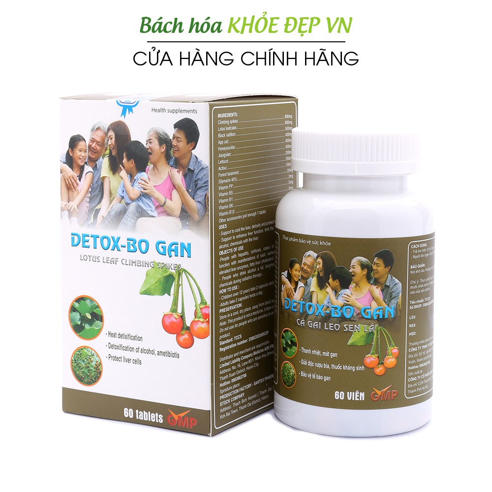 Viên uống Detox Bổ Gan Cà Gai Leo Sen Lá giải độc gan, thanh nhiệt mát gan - 60 viên [Detox Bổ Gan - Cà gai leo Sen lá]