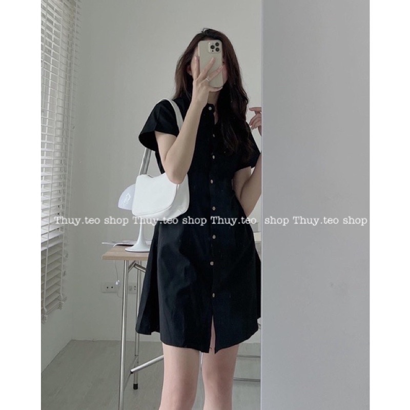 [Sale sốc] VÁY SƠ MI CỘC TAY CHUN LƯNG DÁNG CHỮ A