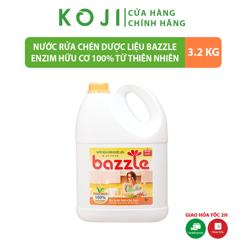 Nước rửa chén sinh học Bazzle Hàn Quốc nước rửa chén thảo dược ko gây kích ích da không lưu mùi trên chén bát can 3.2kg