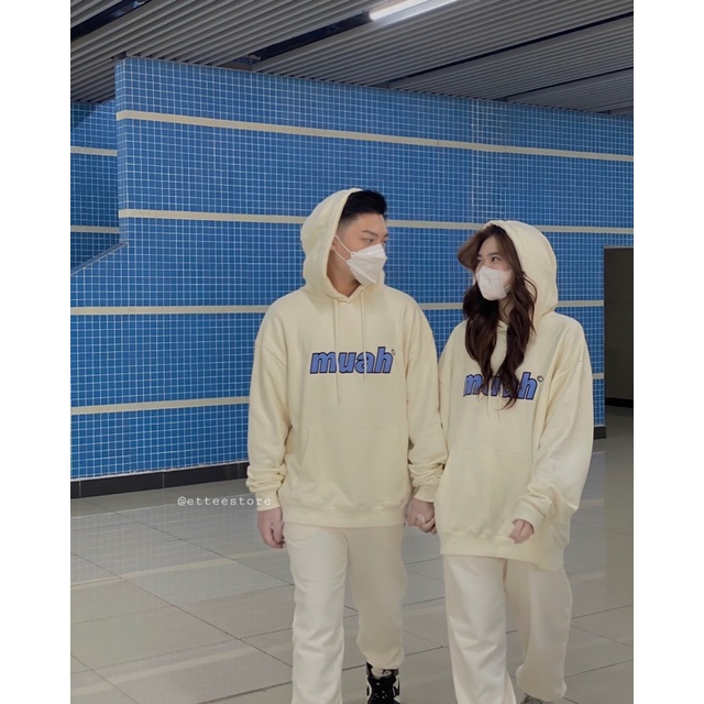 Áo hoodie ET.TEE vải nỉ lót lót da cá màu xám kem freesize thêu Muah A1882