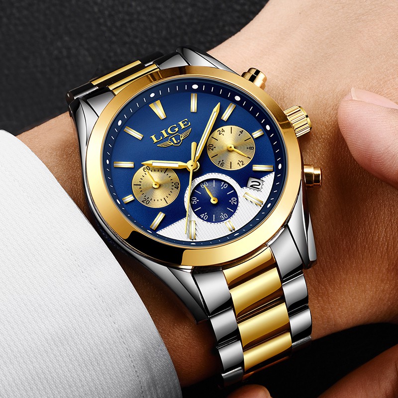 LIGE Đồng Hồ Kim Loại Chống Thấm Nước Cho Nam