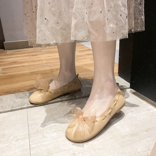(Hàng sẵn) Giày búp bê da mềm buộc nơ lụa