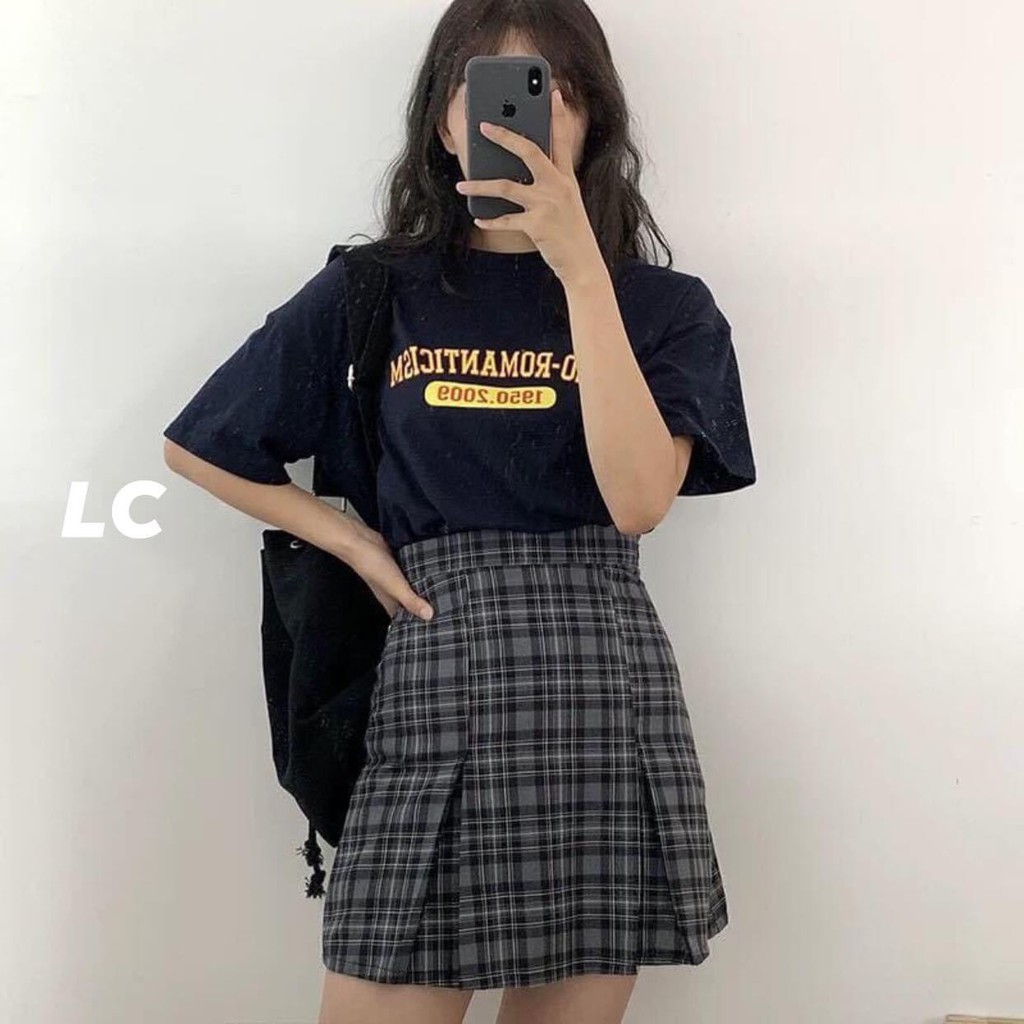 Set chân váy và áo thun NEO cổ tròn form rộng Ulzzang