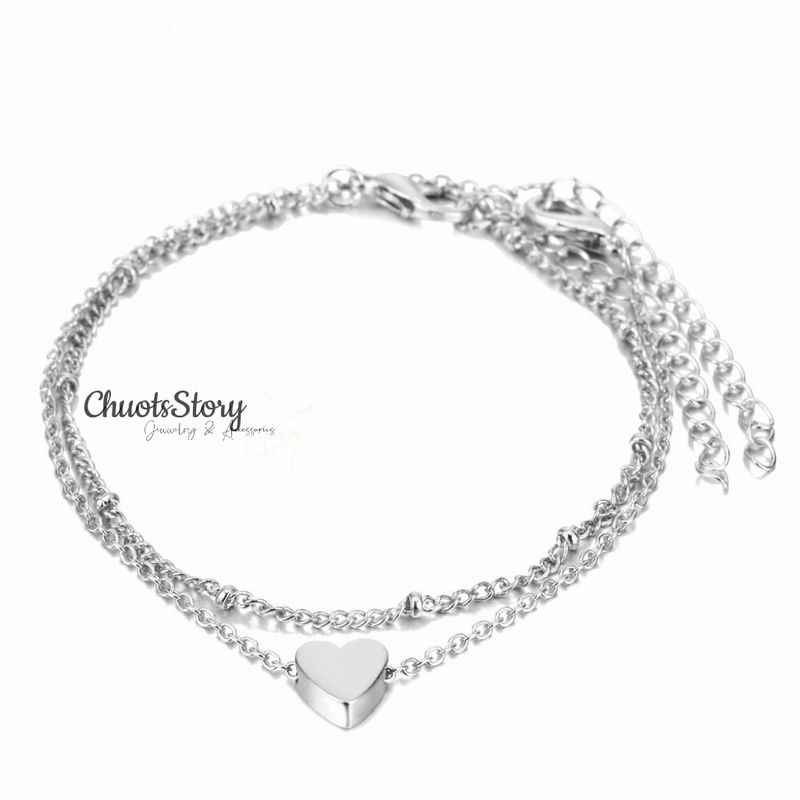 Vòng tay nam nữ 2 lớp hình trái tim, lắc tay unisex thời trang Hàn Quốc - VTU0005