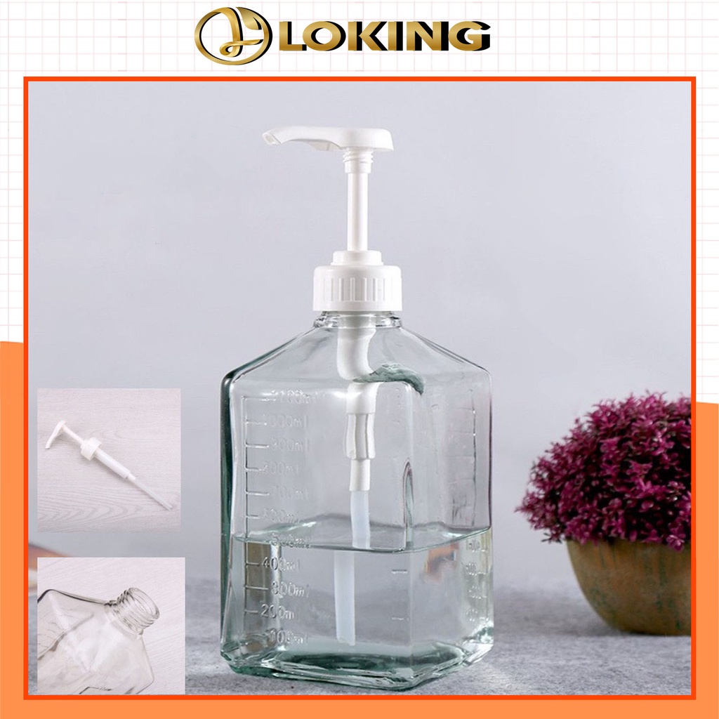 Bình bơm đường/siro thủy tinh có pump 1100ml cao cấp, loại tốt - LOKING