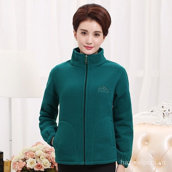 Spring and Autumn Outdoor Thickened Mother Style Coat Sweater Middle-Aged and Elderly Loose and Warm Polar Fleece Jacket Fleece Sweater Women's Clothing