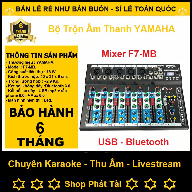 Mixer Yamaha F7, Bluetooth Hát Livestream Karaoke Và Mixer F4 USB Bluetooth - Tặng Giắc 6,5 Ra 3.5