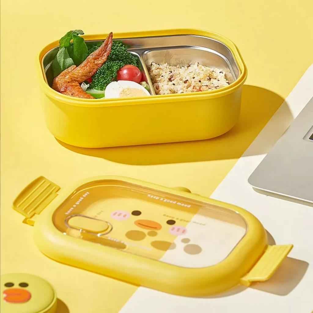Hộp Đựng Cơm 2 Ngăn Hình Vịt Vàng Cute Ruột Inox Vệ Sinh - Dumi Shop