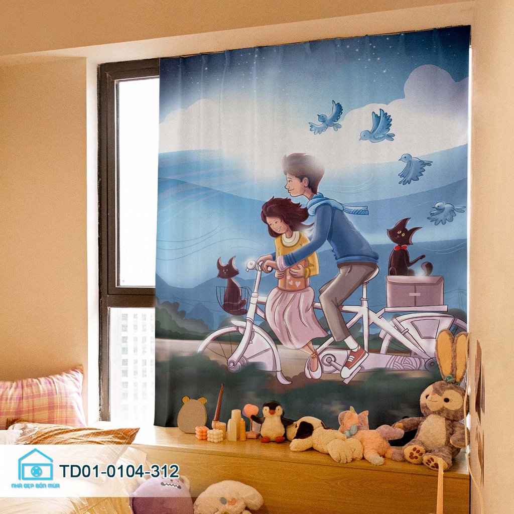 Rèm cửa dán tường Tín Phát Decor, rèm cửa sổ dán tường anime cô gái dễ thương