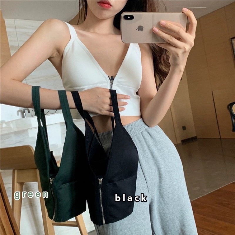 Áo bra 2 dây khoá kéo giữa 3 màu,áo croptop