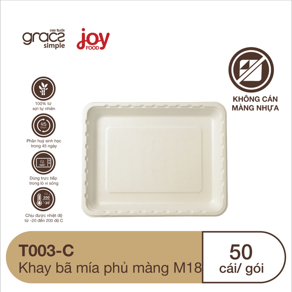 50 khay bã mía Gracz 243 x 188 x 20 mm, phủ màng dùng để đựng thịt tươi, hải sản, rau củ cao cấp