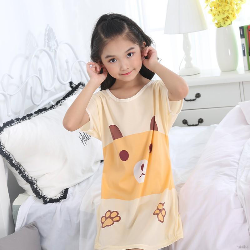 Đầm Ngủ Pijama Ngắn Tay Họa Tiết Hoạt Hình Cho Bé Gái Từ 2-10 Tuổi