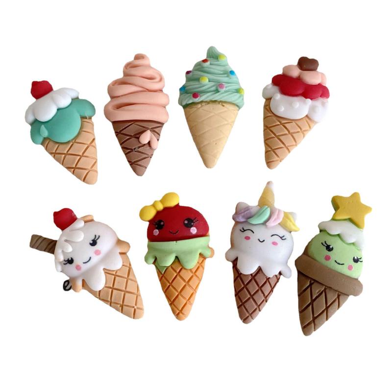 Set 10 Phụ Kiện Trang Trí Điện Thoại / Chai Nước Hình Kem Ốc Quế Hoạt Hình Diy